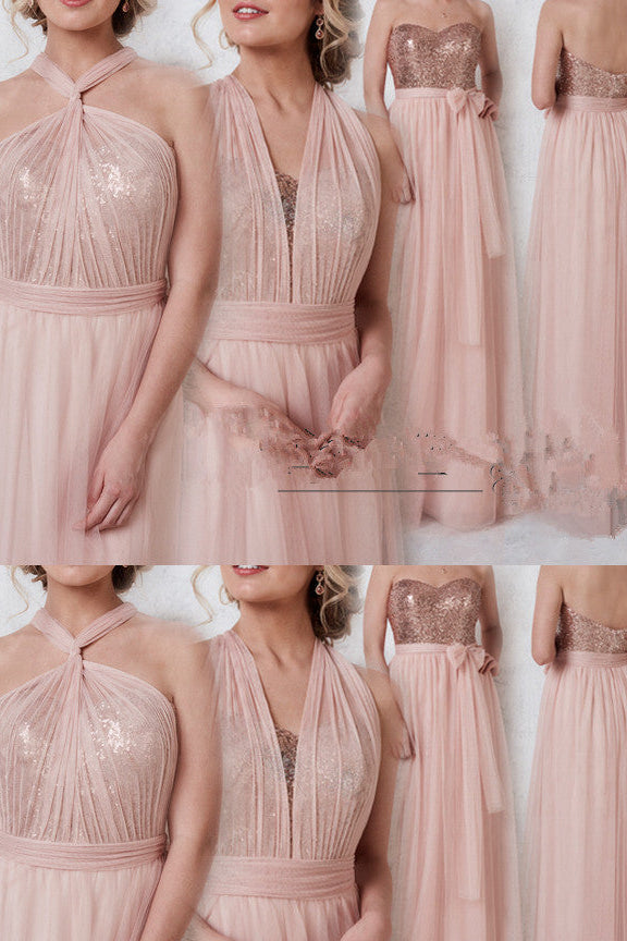 A-Line Rose Gold Bridesmaid Dress with Lace Up