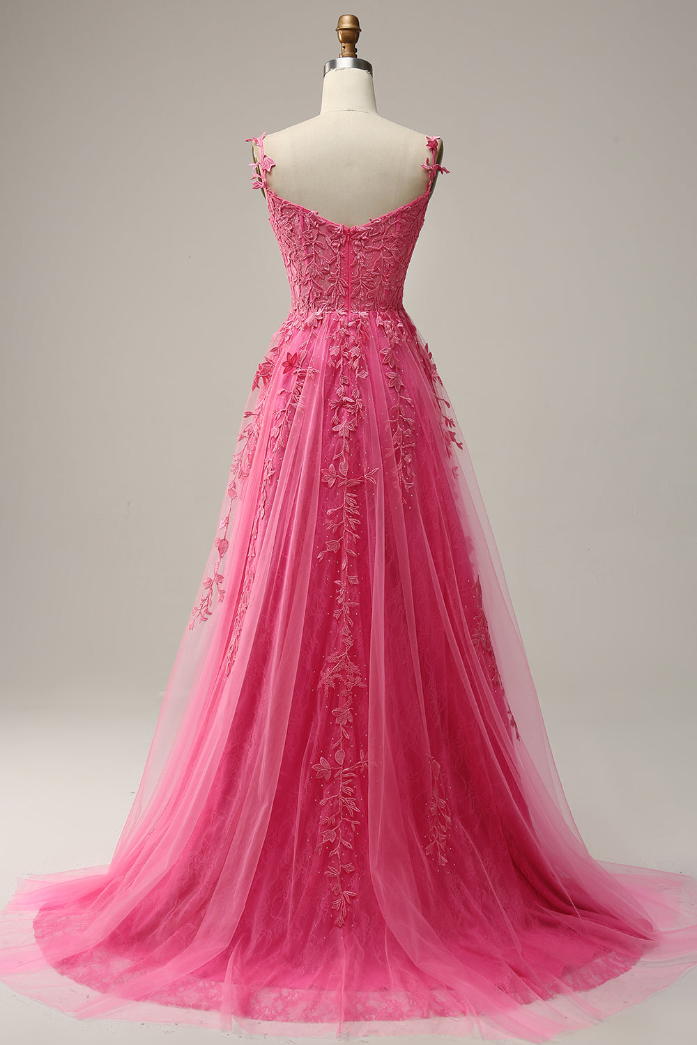 Aqua Tulle Floral Lace Off-the-Shoulder A-Line Prom Dress