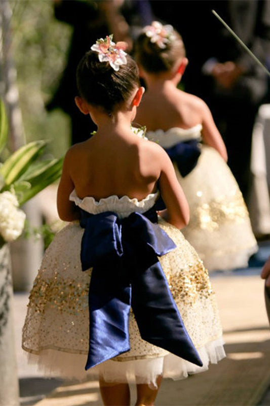 Flower girl dresses navy blue best sale and gold