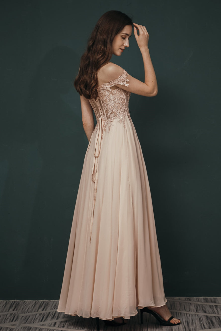 Off the Shoulder Mint Green Chiffon Long Prom Dress