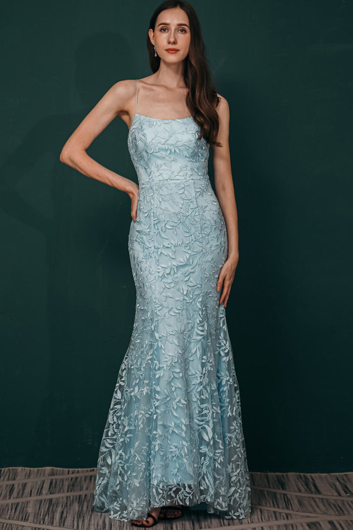 Mermaid Light Blue Appliques Long Prom Dress