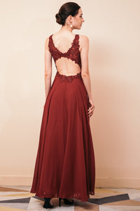 Green A-line Chiffon and Lace Appliques Long Prom Dress