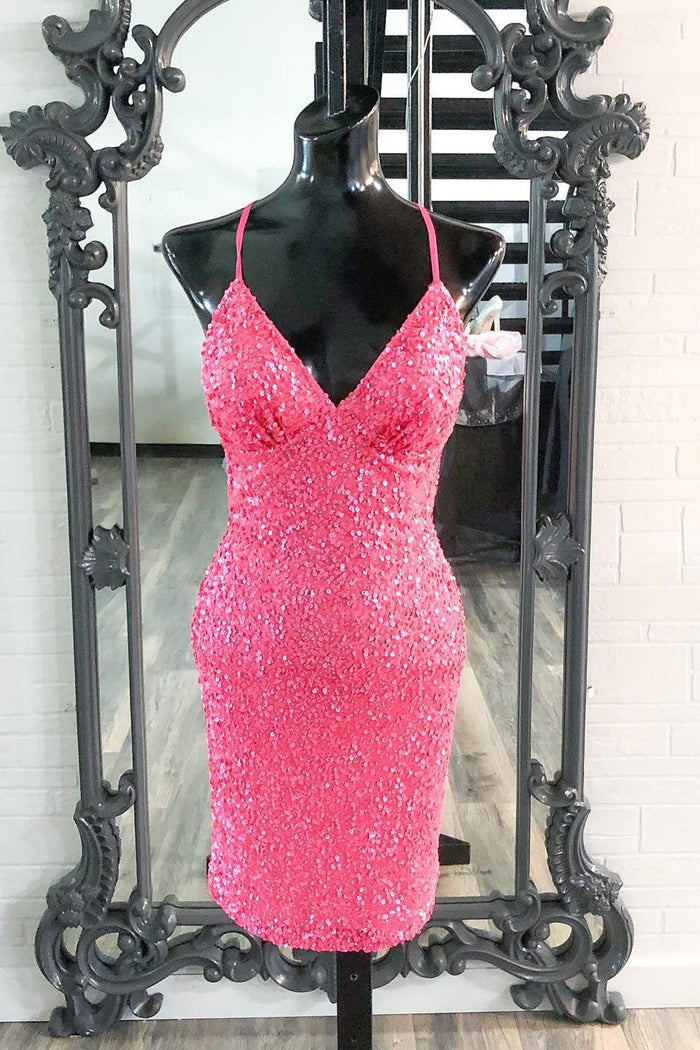 Hot Pink Sequins Boydcon Mini Party Dress