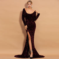 Glitters White Long Sleeves Mermaid Long Party Dress