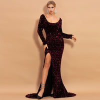 Glitters White Long Sleeves Mermaid Long Party Dress