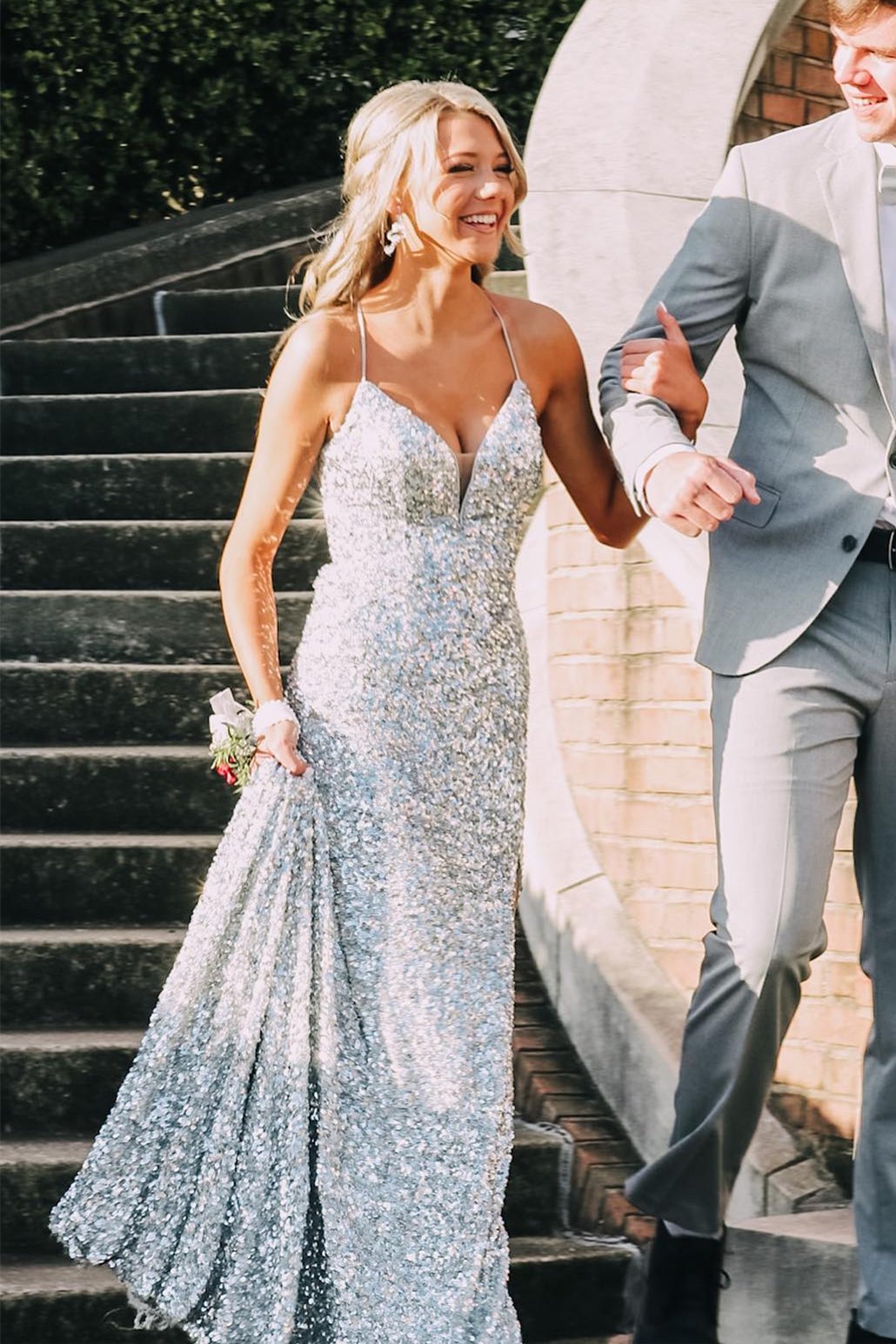 Silver sequin wedding top dress