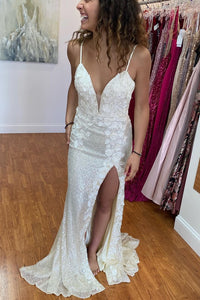 Mermaid Light Sequin Long Dress with Flowers