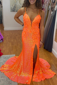 Mermaid Light Sequin Long Dress with Flowers