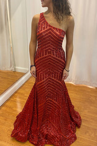 Red Sequin Mermaid Long Formal Dress