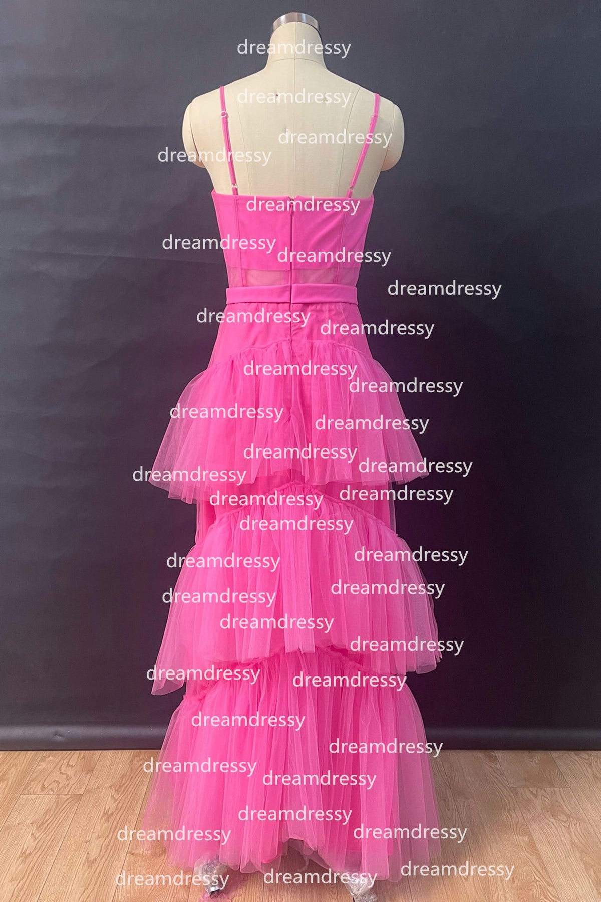 Princess Hot Pink Tulle Tiered Long Dress