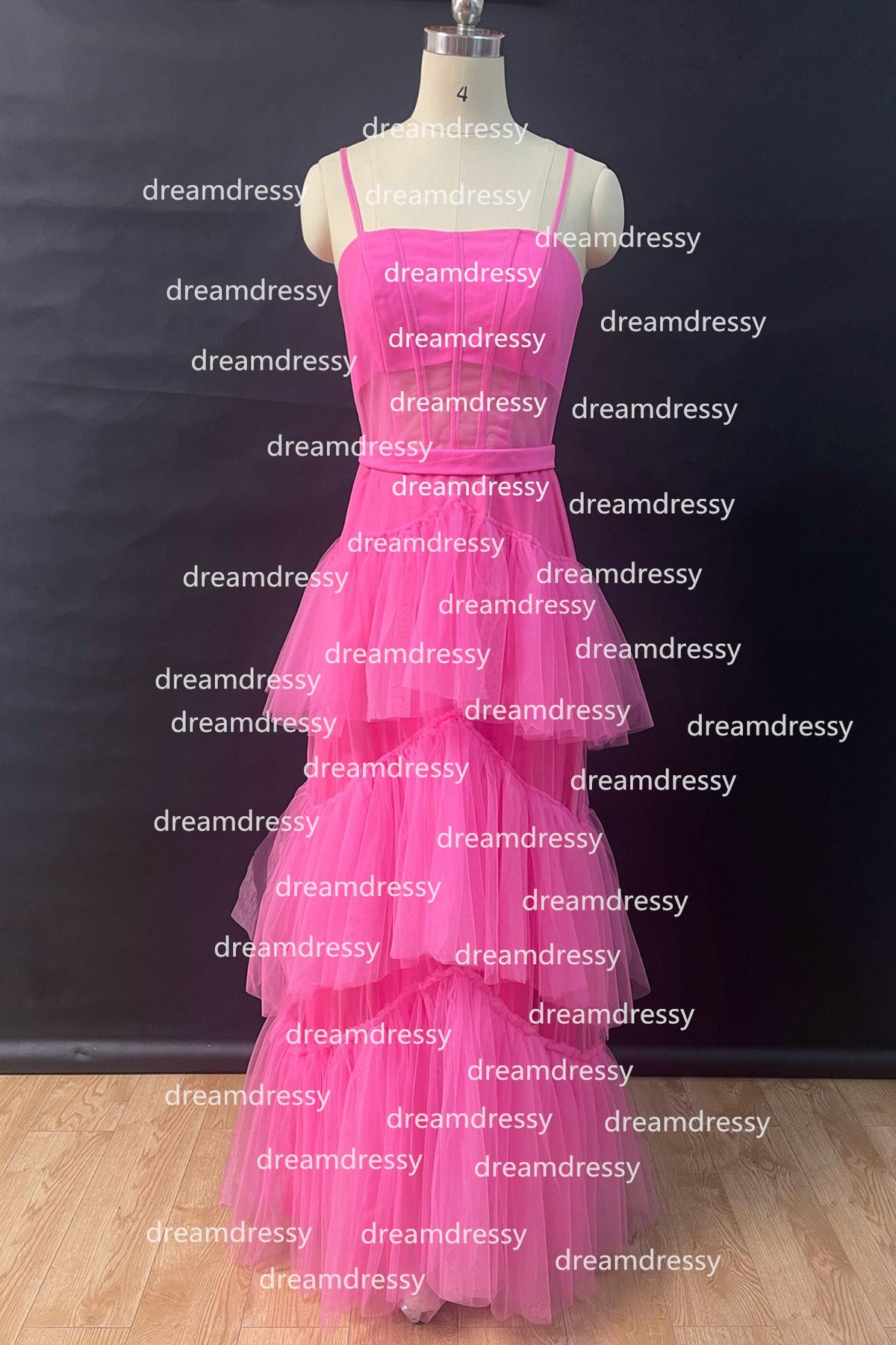 Princess Hot Pink Tulle Tiered Long Dress