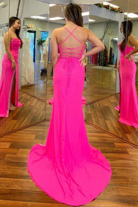 Gorgeous Red Spaghetti Straps Mermaid Long Formal Dress with Sit