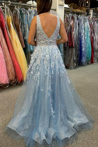 A-line Appliques Tulle Long Formal Dress