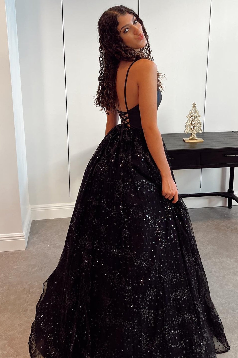 Black shimmer hot sale prom dress