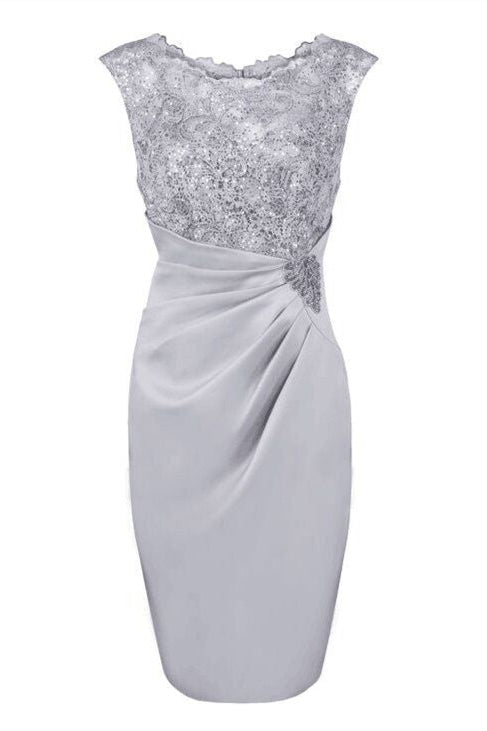 Gorgeous Appliques Silver Short Mother of Bride Dress