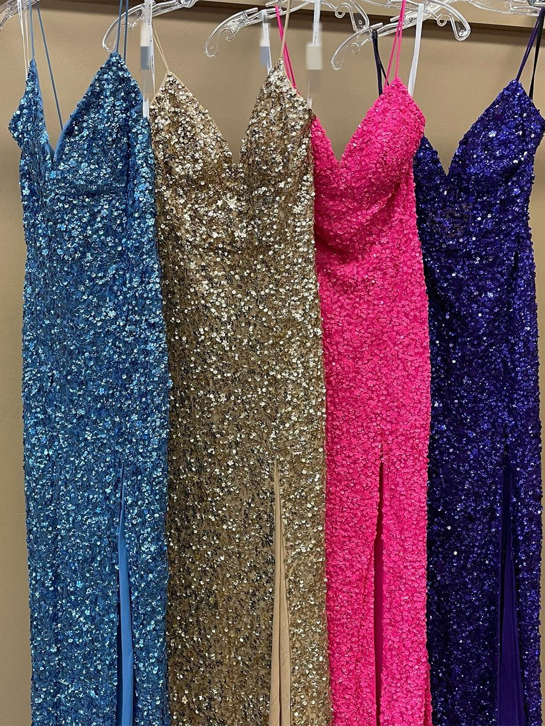 Spaghetti Straps Pink Sequins Mermaid Long Prom Dress