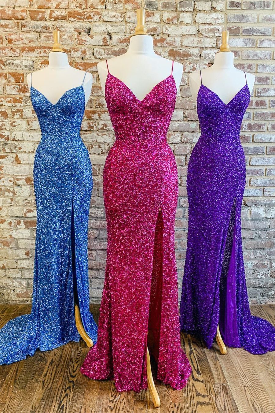 Spaghetti Straps Pink Sequins Mermaid Long Prom Dress