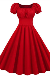 Red Square Neck Short Swing Dress