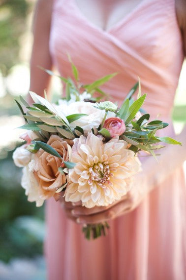 Simple V Neck Short Chiffon Pink Bridesmaid Dress