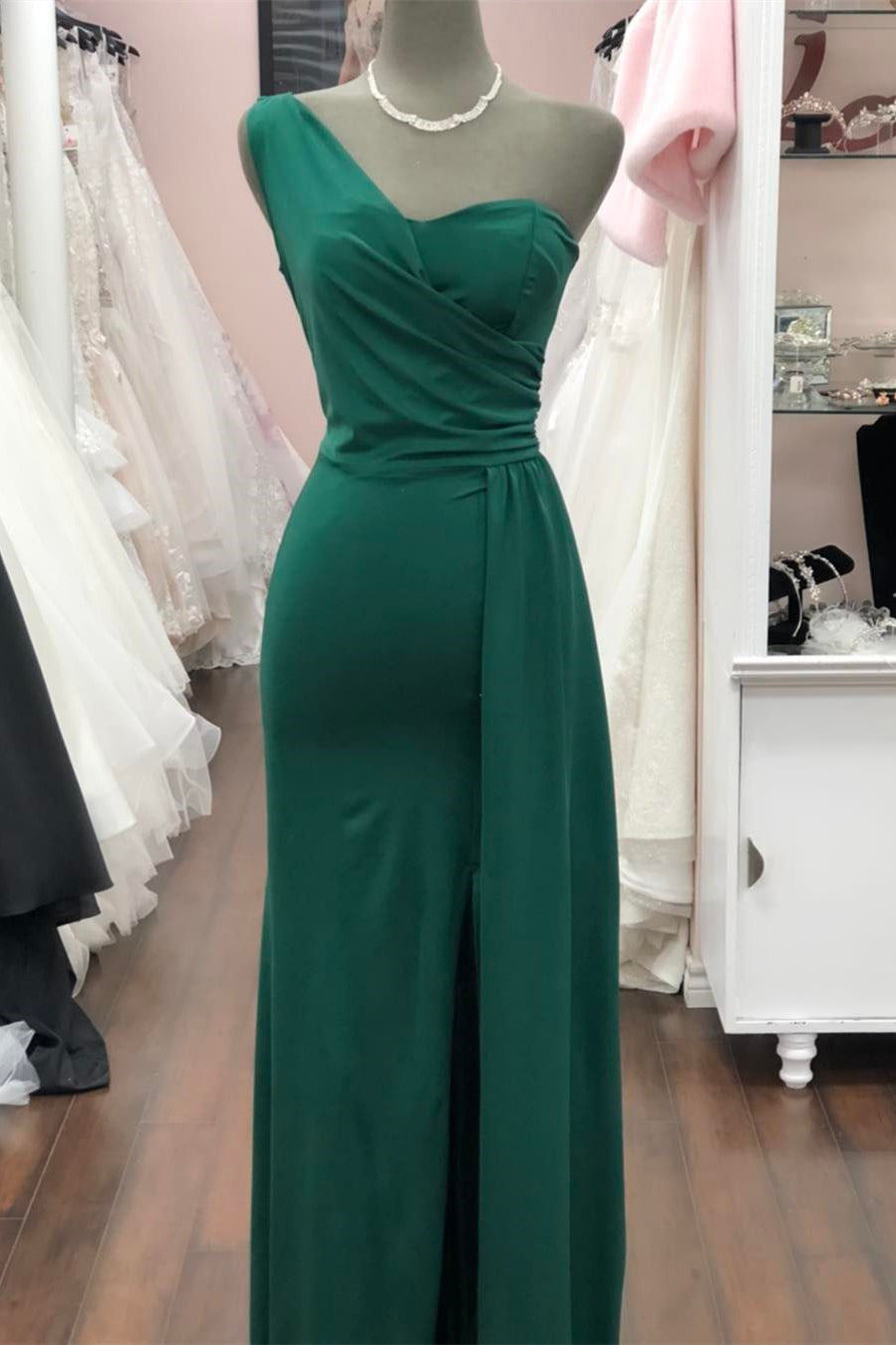 Lilac Mermaid One Shoulder Pleated Satin Long Btidesmaid Dress