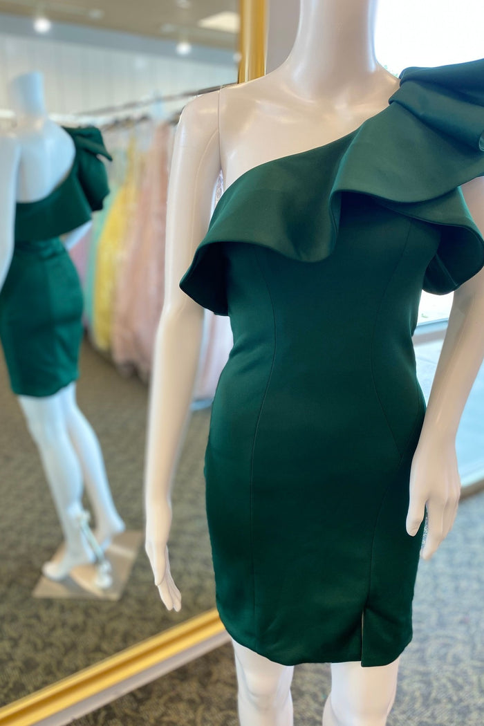 Gorgeous Ruffles One Shoulder Green Bodycon Party Dress