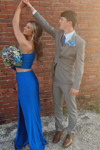 Two Piece Neon Pink One Sleeve Formal Dress