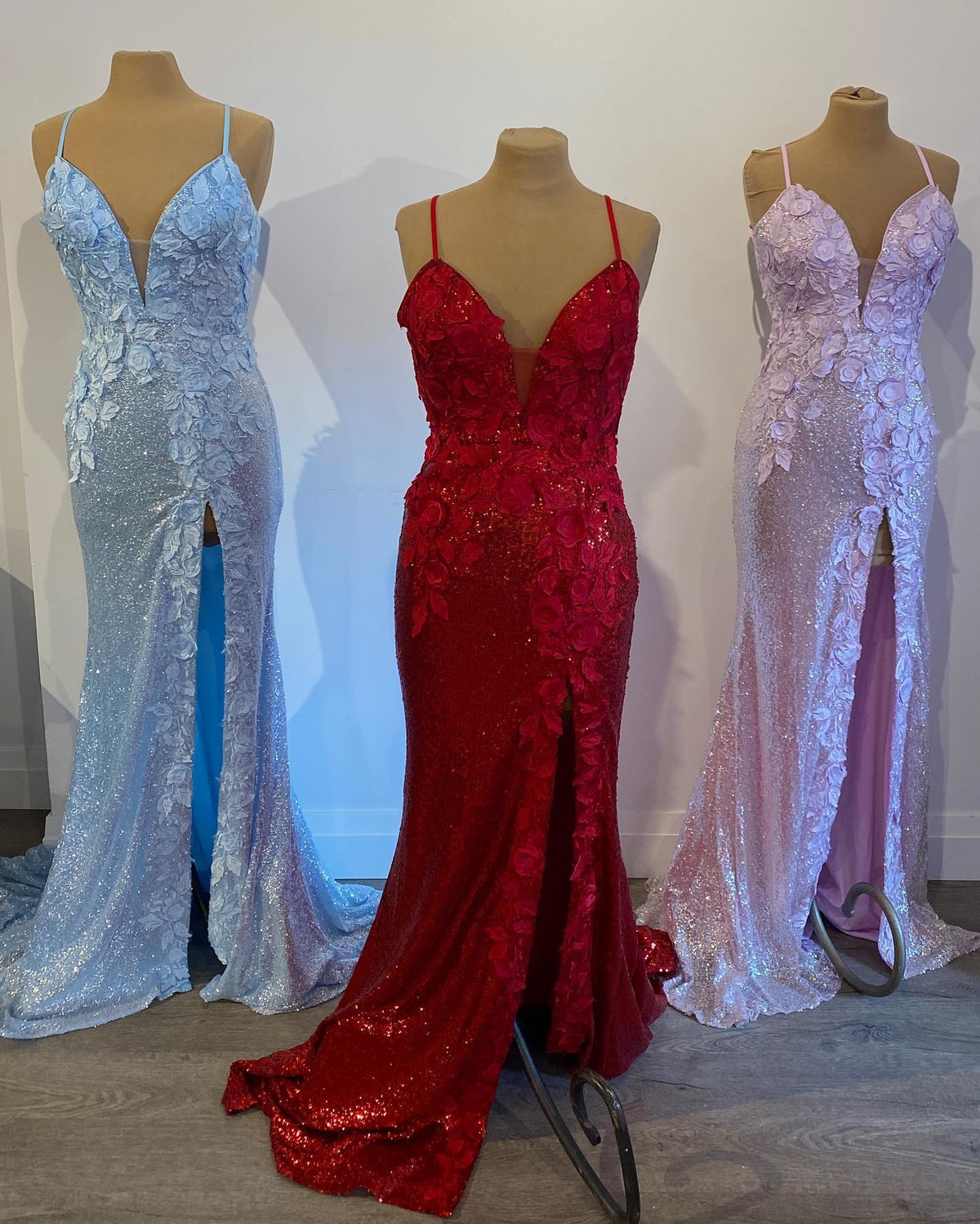 Mermaid Light Sequin Long Dress with Flowers