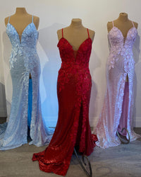 Mermaid Light Sequin Long Dress with Flowers