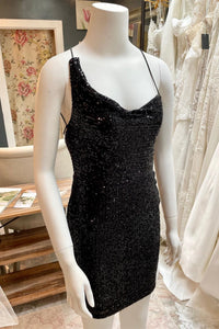 Asymmetrical Black Sequin Lace-Up Short Homecoming Dress