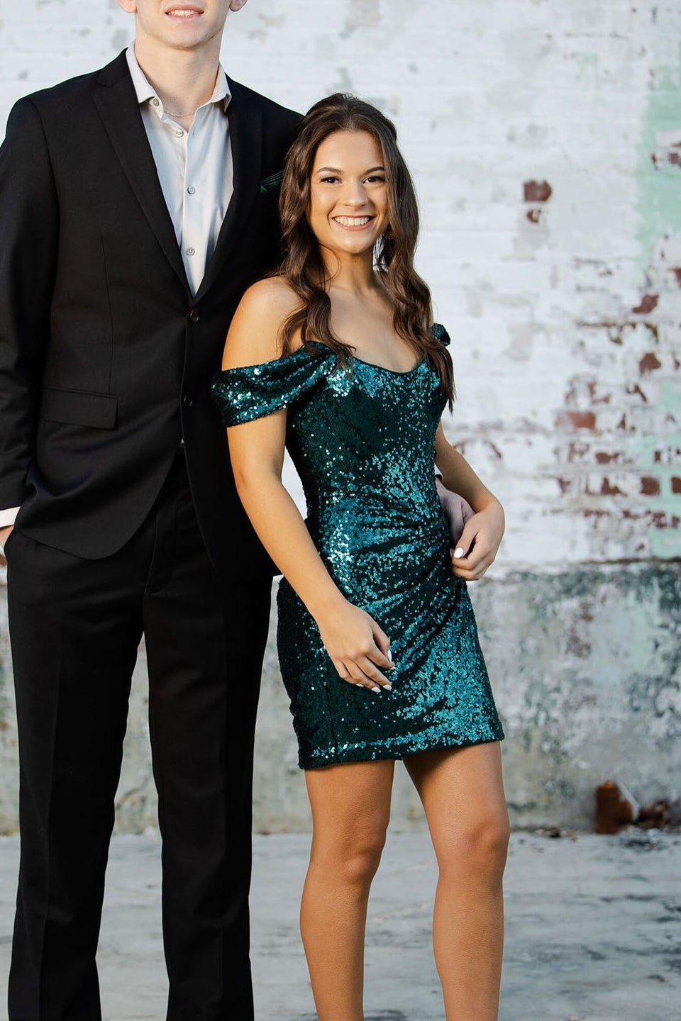 Neon Pink Sequins Off-the-Shoulder Mini Homecoming Dress