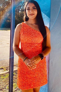One Shoulder Red Sequins Tight Party Dress