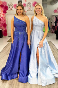 One Shoulder Green A-line Long Formal Dress