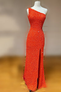 One Shoulder White Sequins Long Formal Gown