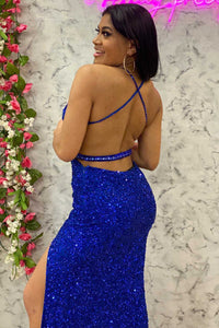 Sexy Blush Sequined Mermaid Long Formal Gown