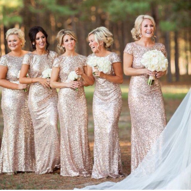 rose gold sparkly bridesmaid dresses