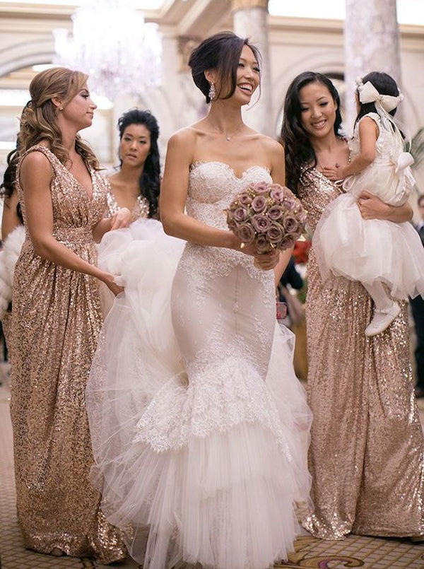 Glitter rose gold bridesmaid hot sale dresses