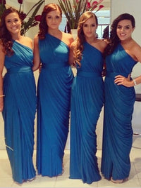 Simple Royal Blue One Shoulder Long Bridesmaid Dress