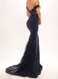 Mermaid Off Shoulder Black Long Evening Dress with Train