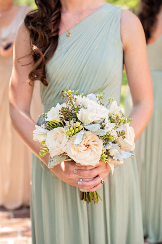 Simple A-Line Chiffon Ruched Mint Green Long Bridesmaid Dress