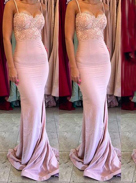 Gorgeous Spaghetti Mermaid Long Bridesmaid Dress with Train