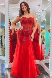 Green Sequin Strapless Mermaid Long Prom Dress