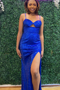 Black Sequin Keyhole Mermaid Long Prom Dress with Slit