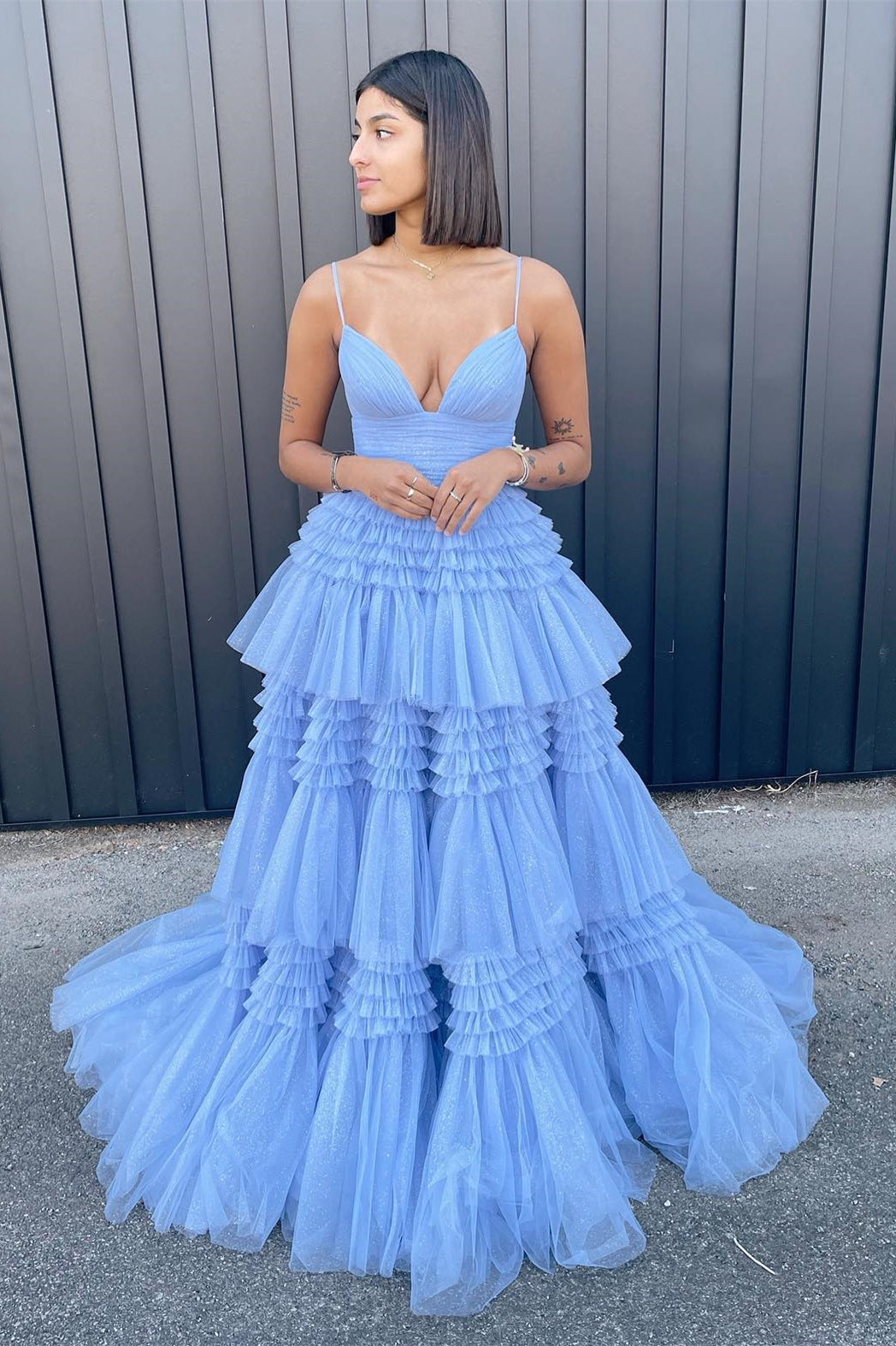Princess Pink Tiered Layers Tulle Long Formal Gown