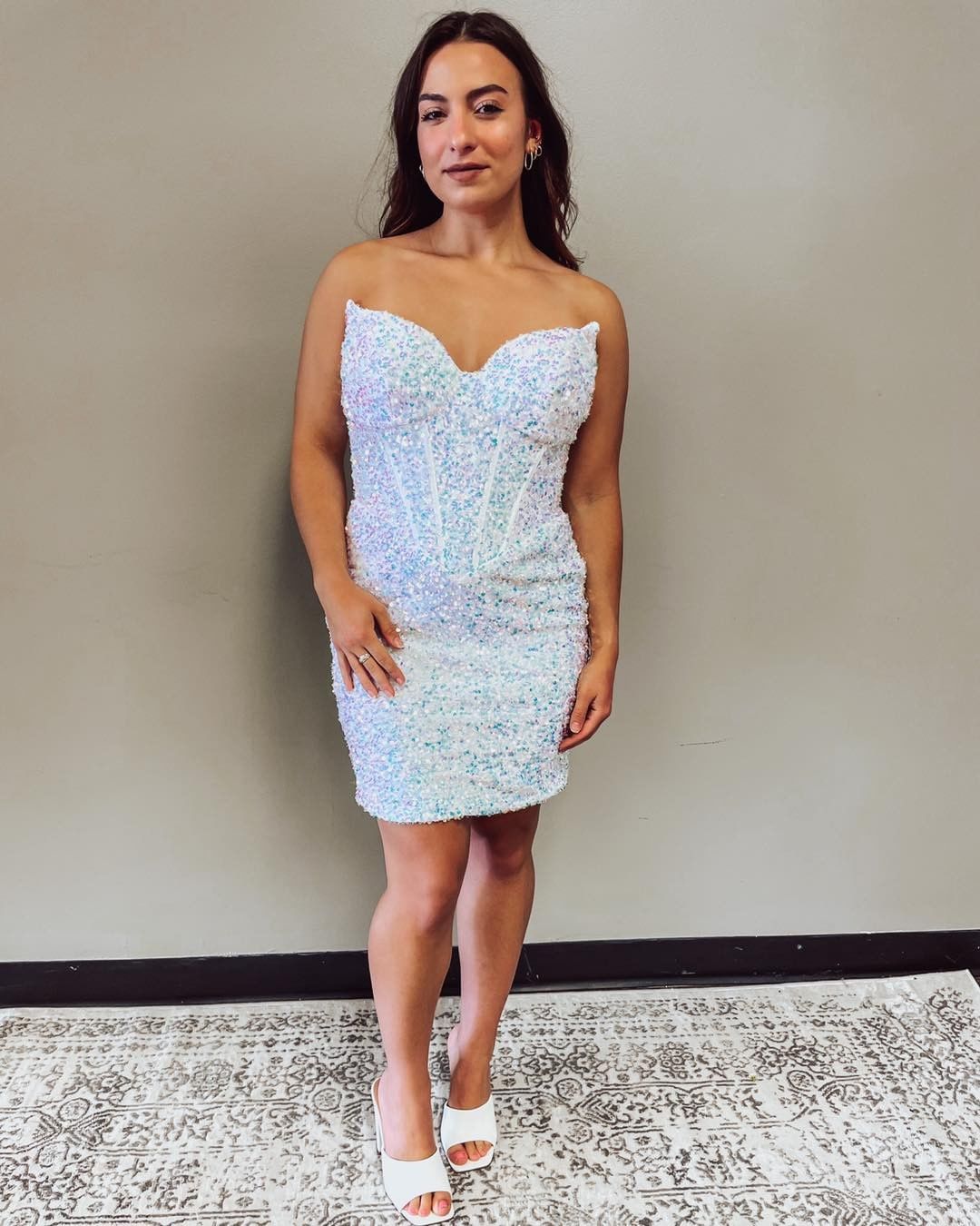 Short Red Sequin Strapless Cocktail Dress