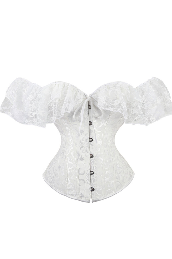 White Lace Off-the-Shoulder Lace-Up Bustier Corset Top