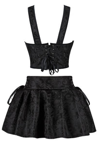 Black Straps Floral Prints Lace-Up Bustier Corset Top with Skirt