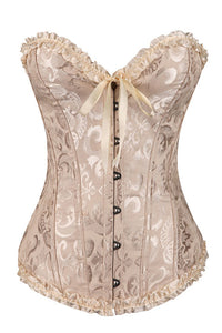 Apricot Floral Ruffled Strapless Lace-Up Bustier Corset Top