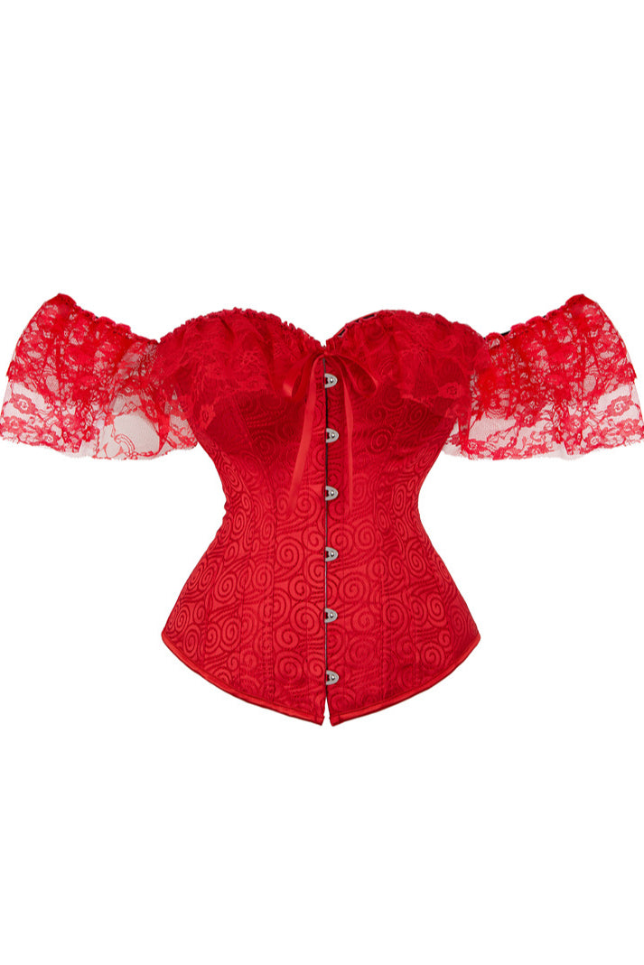 Red Lace Off-the-Shoulder Lace-Up Bustier Corset Top