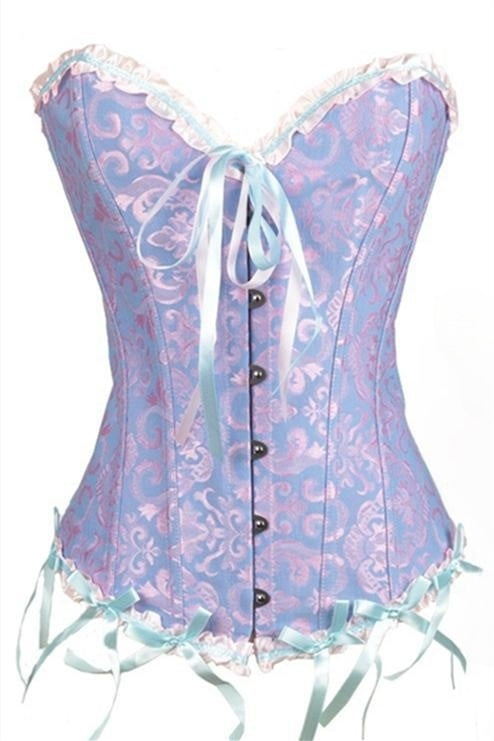 Lavender Floral Strapless Ruffled Bow Tie Lace-Up Bustier Corset Top