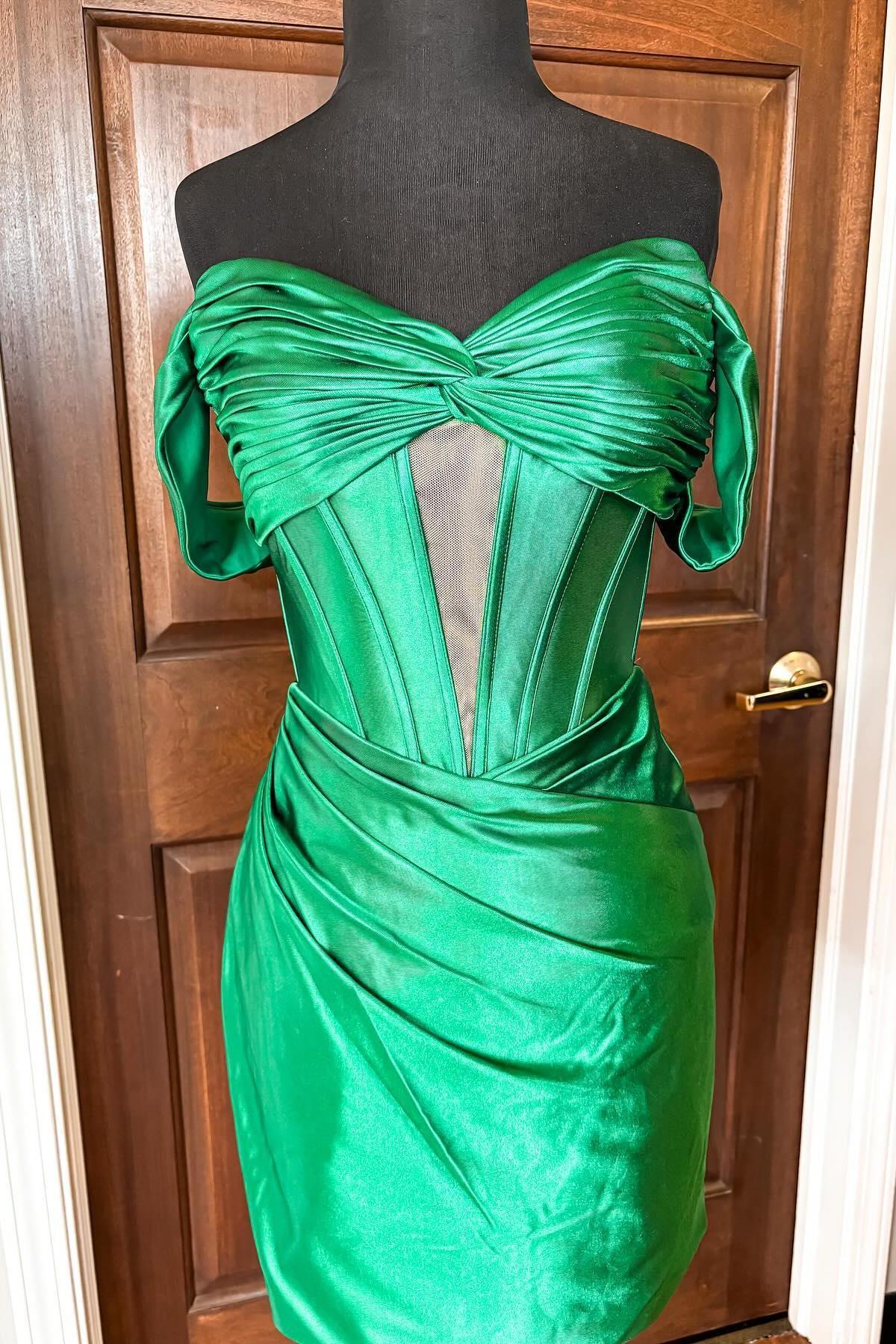 Green Knotted Off the Shoulder Tight Party Dress